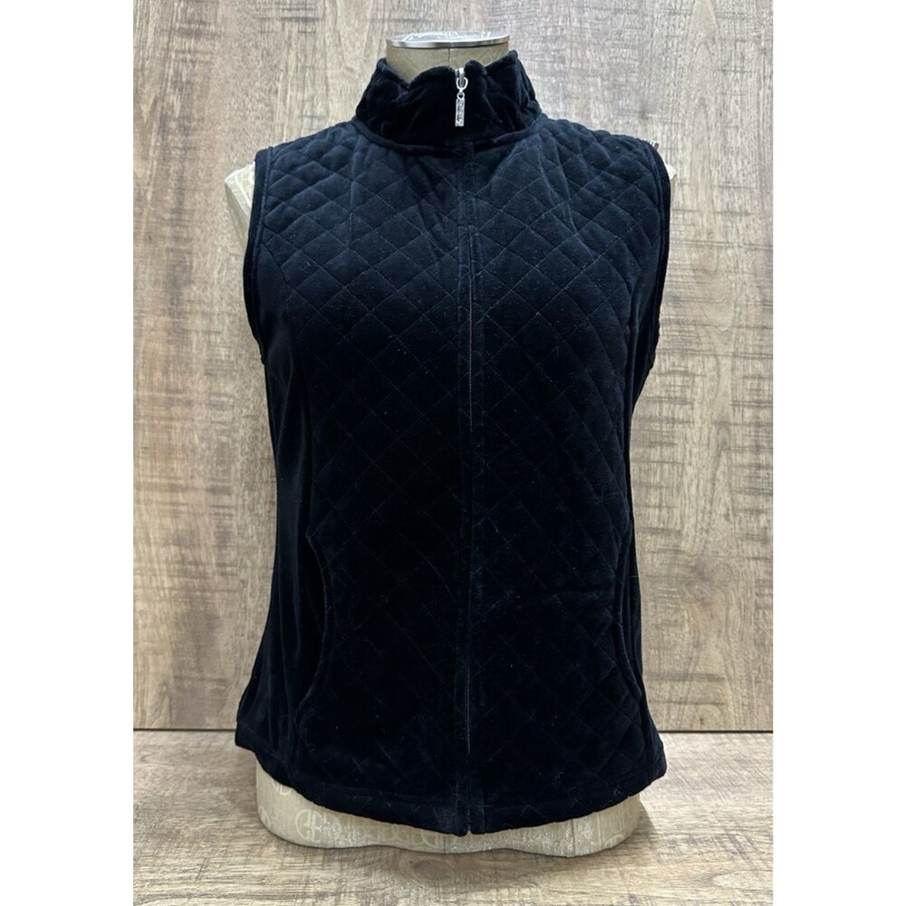 White Stag Women size Small 4-6  black zippered lightweight quilted velour vest
